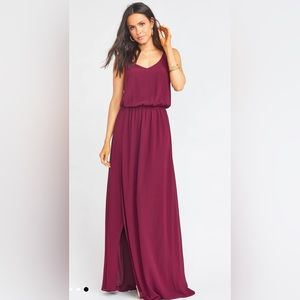 Show Me Your Mumu Kendall Maxi Dress with Slit Merlot Chiffon